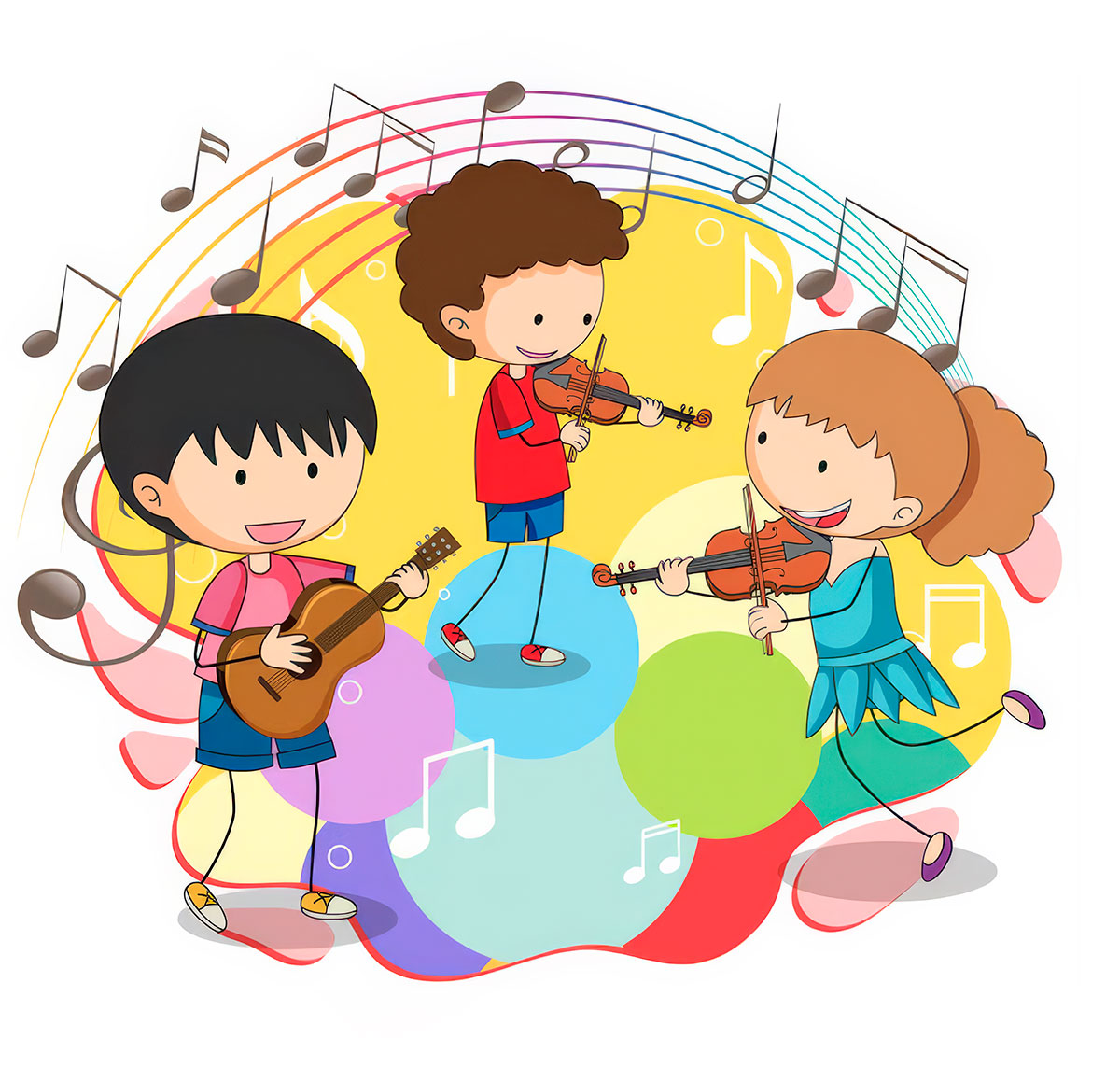 Enfants-Groupe-joyeux-musique Dessin d'un groupe d'enfants jouant de la musique